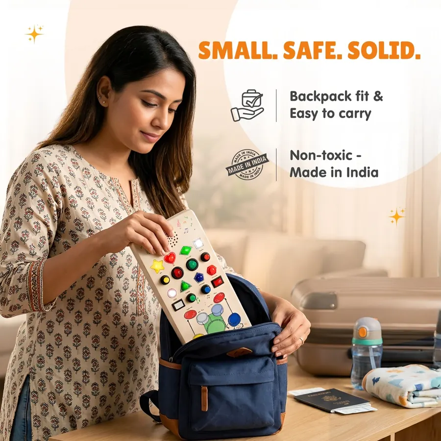Mother packing the Beat Maker into a backpack — safe, portable, made in India